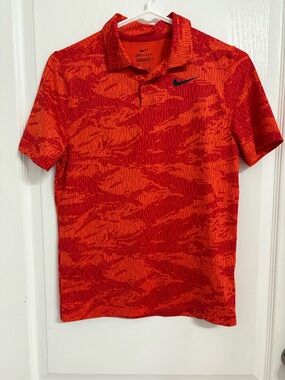 Nike Red Orange Patterned Dri-FIT Polo Lightweight Golf Youth Medium